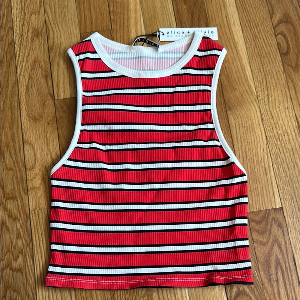Alice + Olivia Red Striped Tank Top
